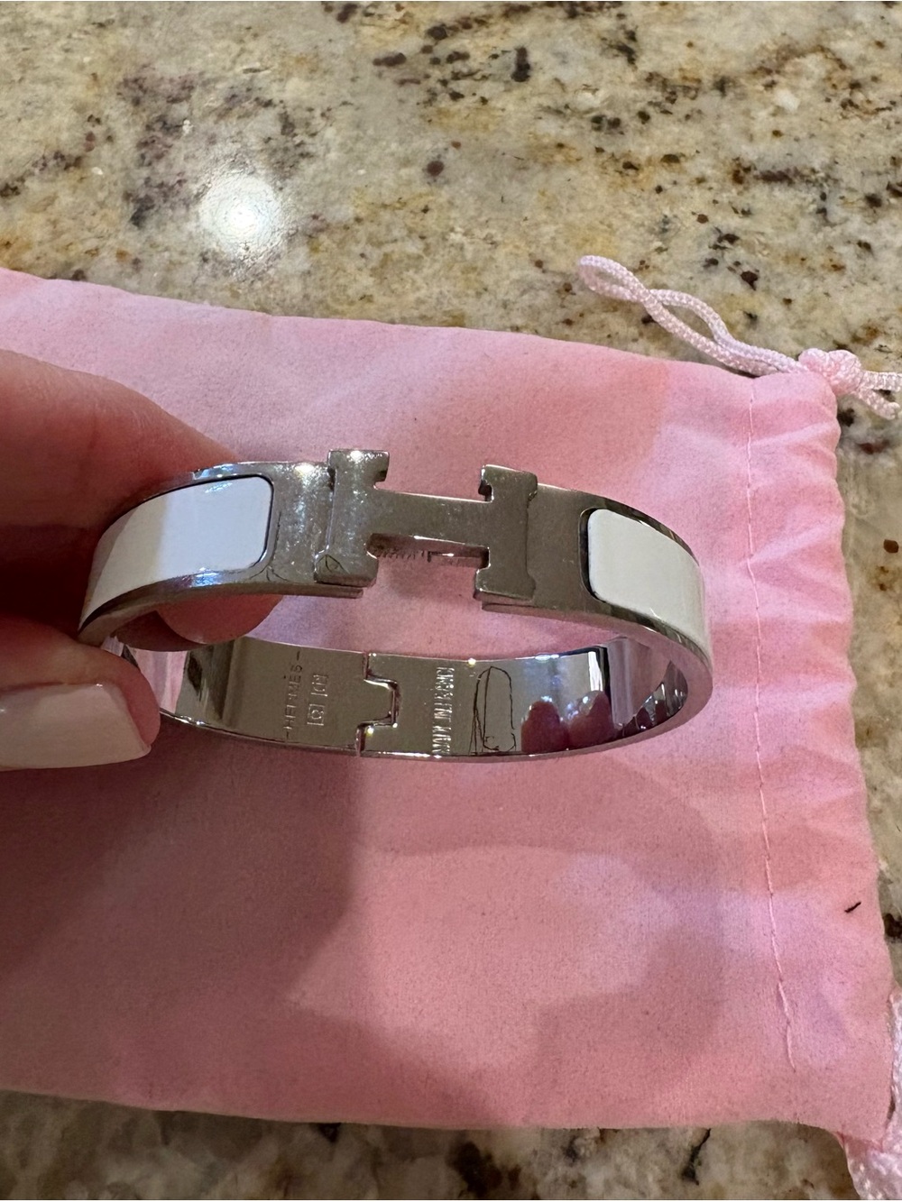 Hermes White Enamel Clic Clac H Bracelet with Silver Hardware